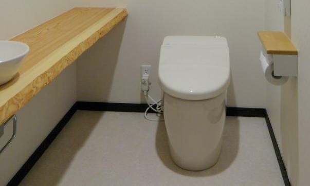 山県郡|無垢の一枚板があしらわれたトイレ 画像